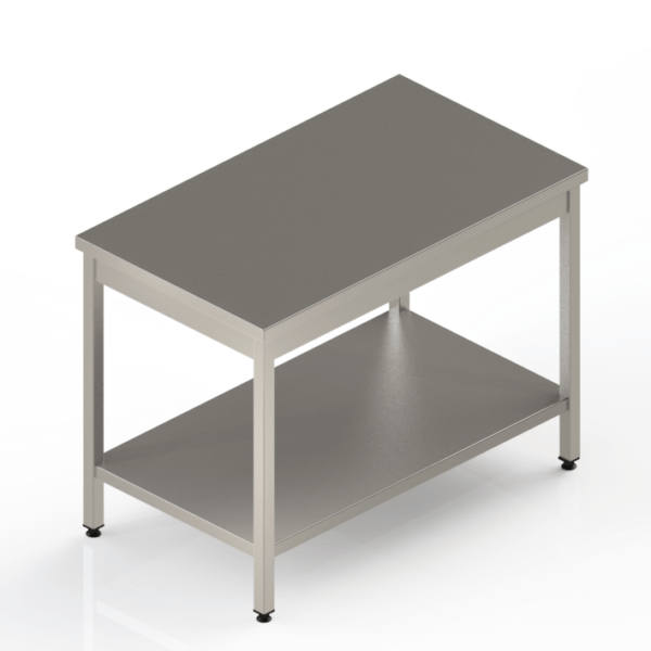 Table de travail en inox centrale avec étagère pleine