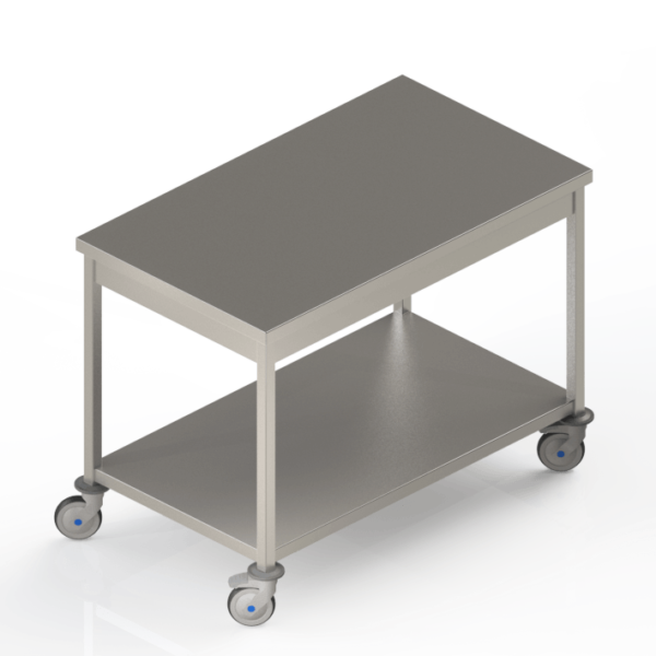 Table de travail en inox centrale avec étagère et roulettes