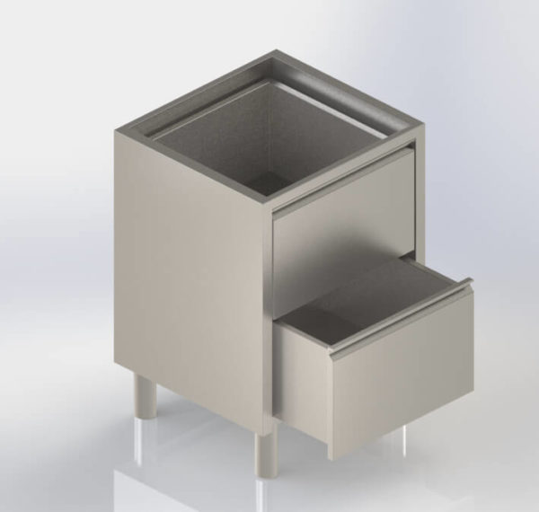 Meuble bloc tiroirs inox sans dessus