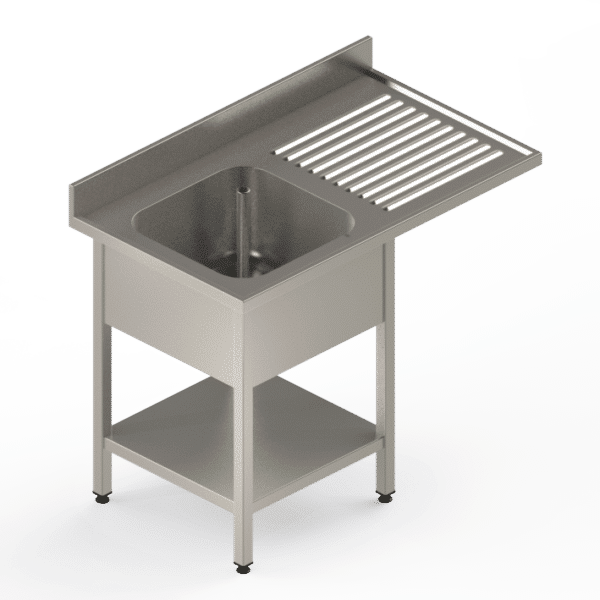 Plonge inox professionnelle avec étagère et emplacement pour lave-vaisselle