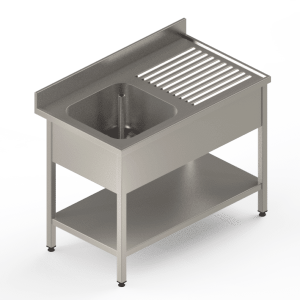 Plonge inox professionnelle avec étagère pleine